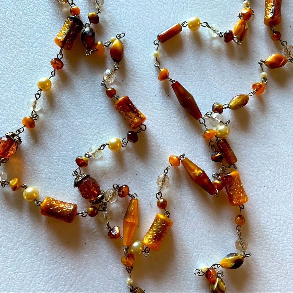 Vintage Necklace Golden Bead & Pearl Links